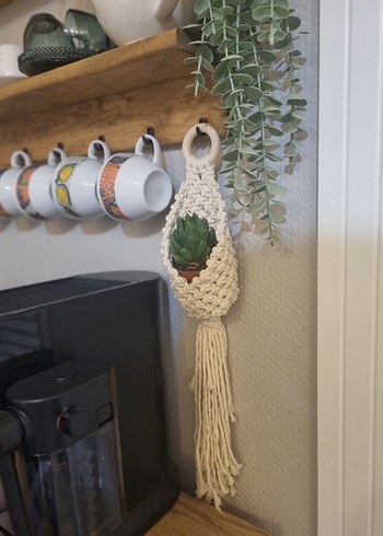 Beyaz Makrome Saksı Askısı - Görsel 2