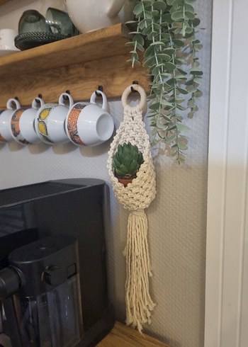 Beyaz Makrome Saksı Askısı - Görsel 3