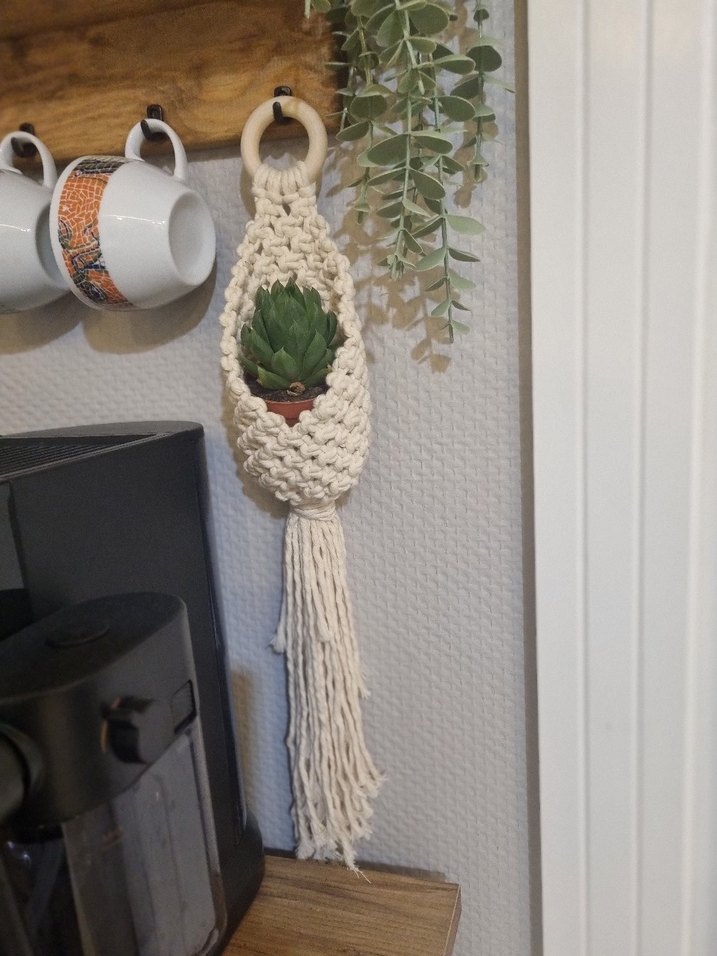 Beyaz Makrome Saksı Askısı - Görsel 4