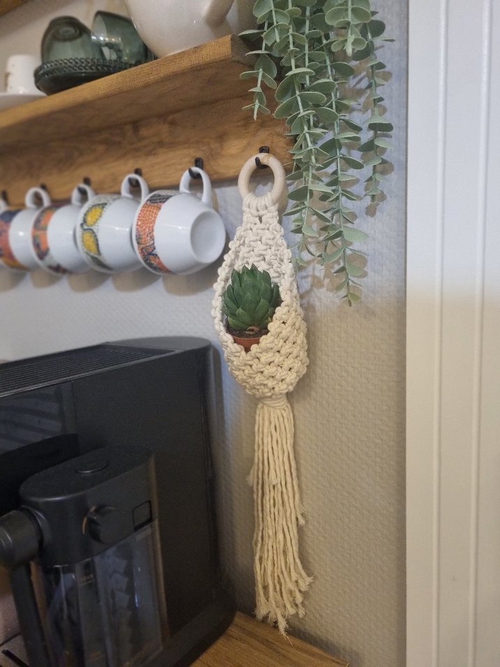 Beyaz Makrome Saksı Askısı - Görsel 2