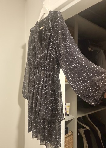 Gri Puantiyeli Uzun Kollu Salaş Elbise - Görsel 4
