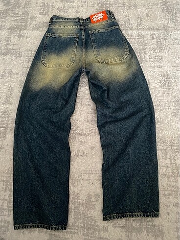 36 Beden lacivert Renk Eskitme Baggy Jean