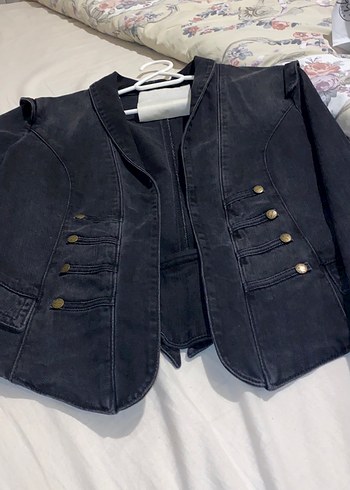 Düğmeli Siyah Denim Kadın Ceket - Görsel 9