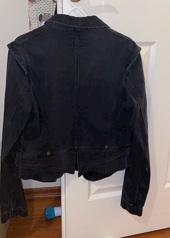 Düğmeli Siyah Denim Kadın Ceket - Görsel 6