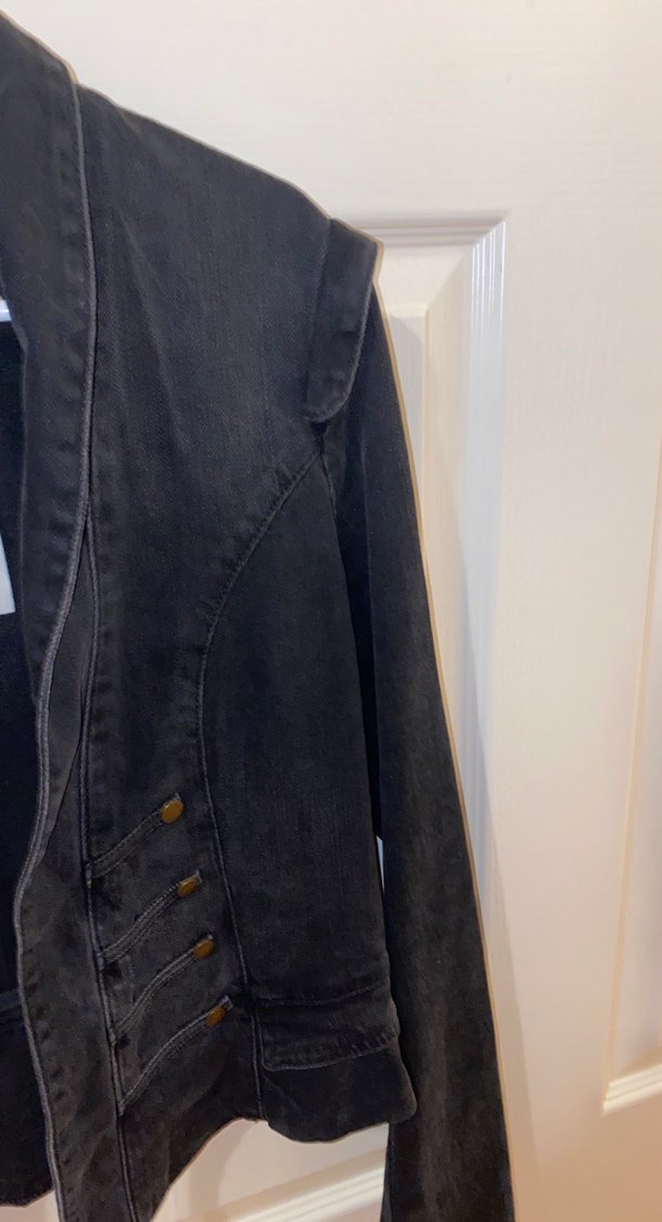 Düğmeli Siyah Denim Kadın Ceket - Görsel 4