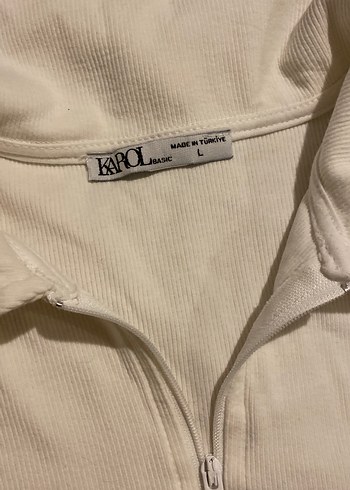 Beyaz Fermuarlı Uzun Kollu Kadın Bluz - Görsel 3