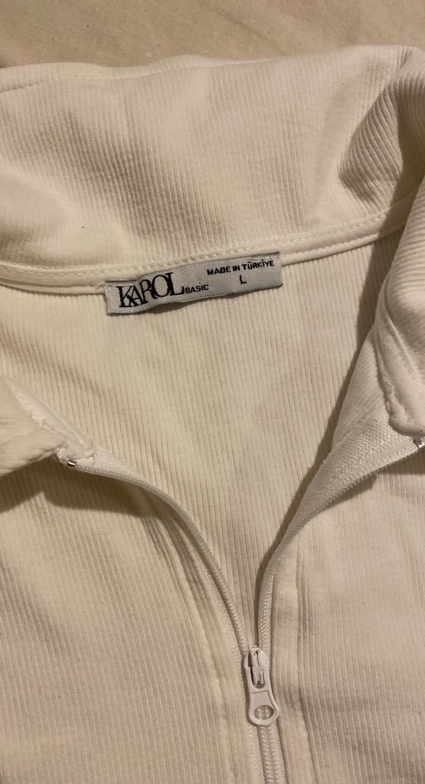 Beyaz Fermuarlı Uzun Kollu Kadın Bluz - Görsel 3