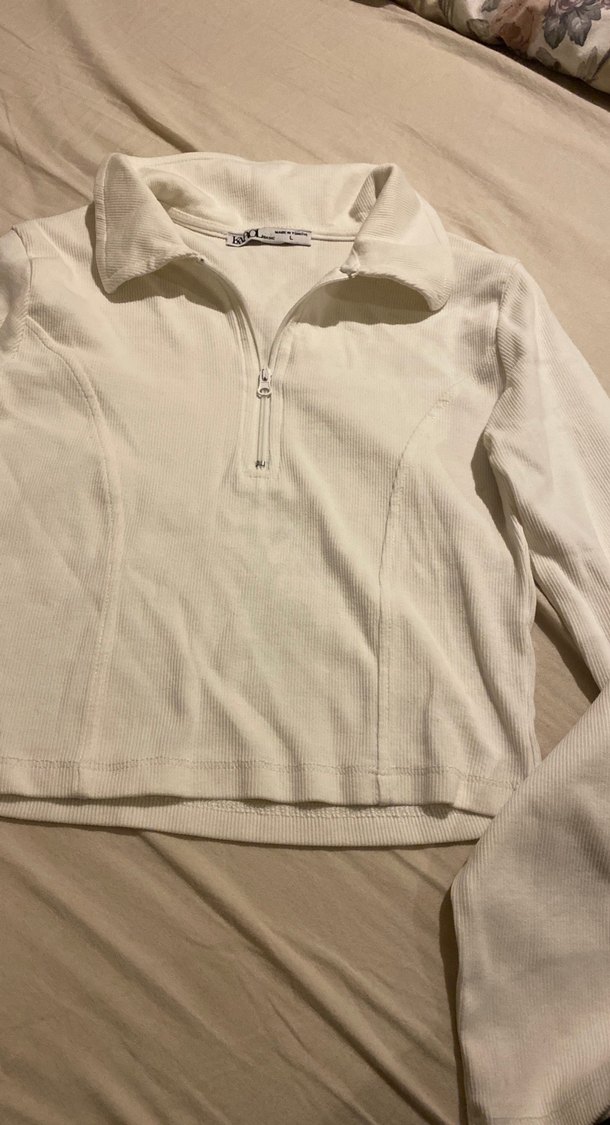 Beyaz Fermuarlı Uzun Kollu Kadın Bluz - Görsel 2