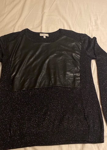 Siyah Deri Detaylı Kadın Triko - Görsel 2