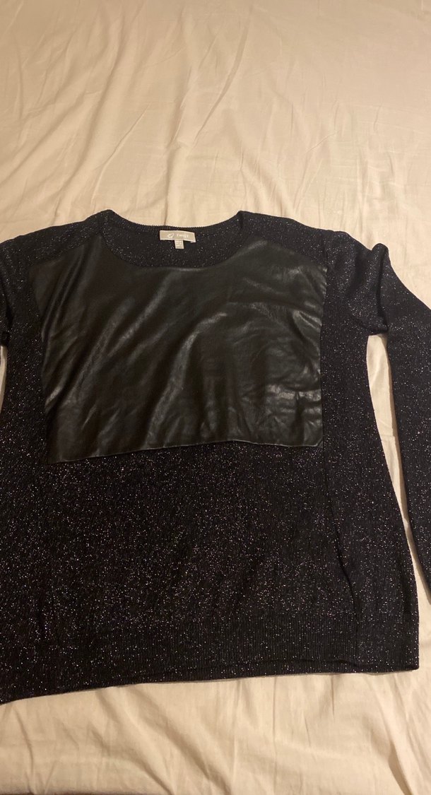 Siyah Deri Detaylı Kadın Triko - Görsel 2