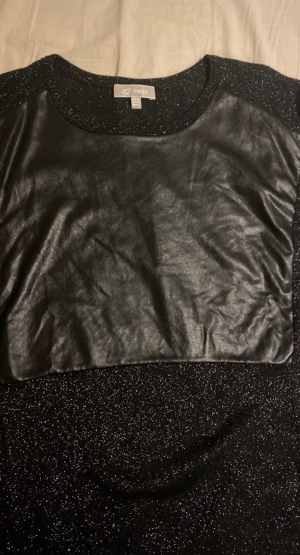 Siyah Deri Detaylı Kadın Triko - Görsel 3