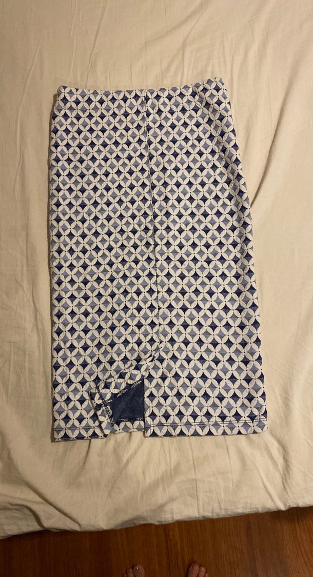 Mavi Gri Desenli Midi Kalem Etek - Görsel 5