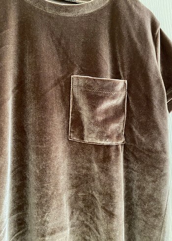 Kadın Kahverengi kadife Kısa Kollu Tişört - Görsel 3
