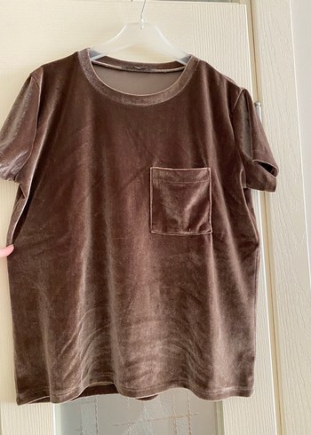 Kadın Kahverengi kadife Kısa Kollu Tişört - Görsel 4