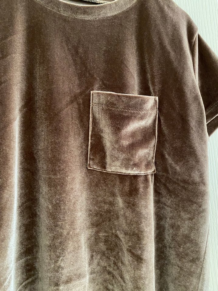 Kadın Kahverengi kadife Kısa Kollu Tişört - Görsel 3