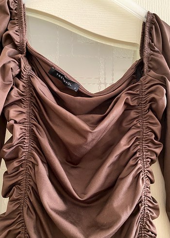 Kahverengi Drapeli Uzun Kollu Kadın Bluz - Görsel 3