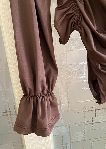 Kahverengi Drapeli Uzun Kollu Kadın Bluz - Görsel 2