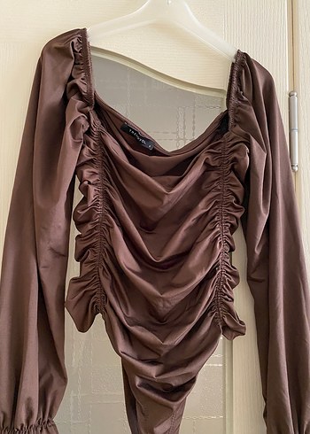 Kahverengi Drapeli Uzun Kollu Kadın Bluz - Görsel 4
