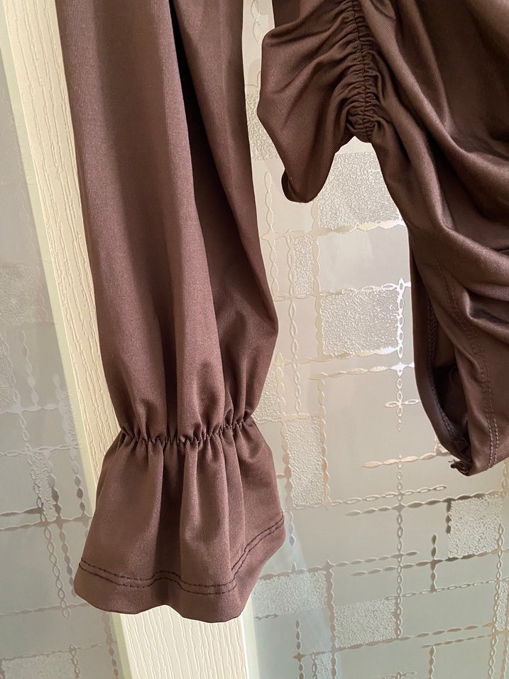 Kahverengi Drapeli Uzun Kollu Kadın Bluz - Görsel 2