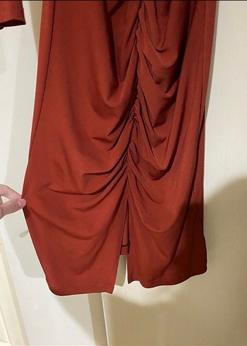 Kiremit Drapeli Uzun Kadın Elbise - Görsel 4