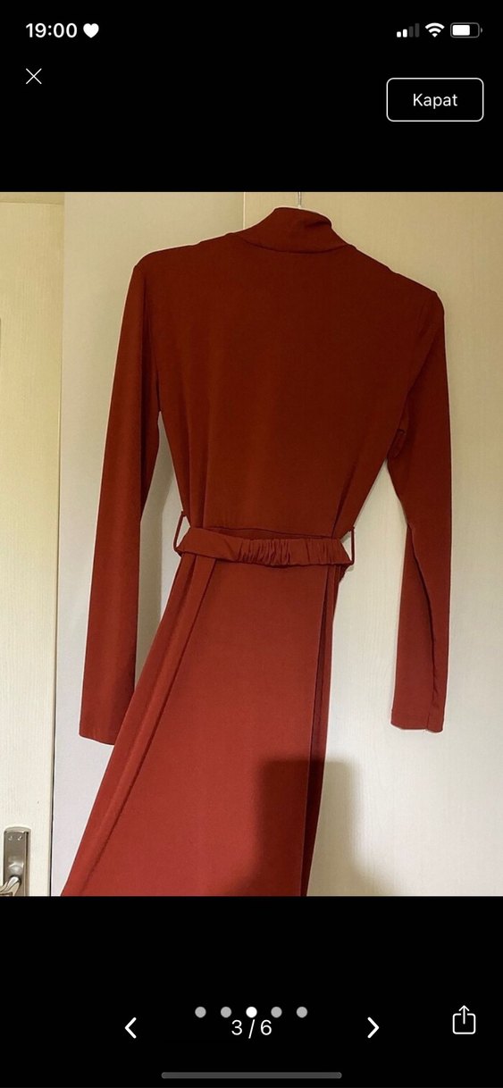 Kiremit Drapeli Uzun Kadın Elbise - Görsel 3