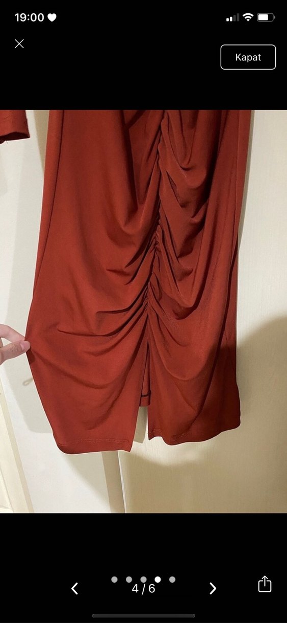 Kiremit Drapeli Uzun Kadın Elbise - Görsel 4