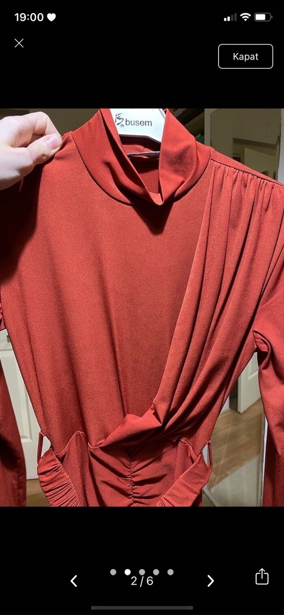 Kiremit Drapeli Uzun Kadın Elbise - Görsel 2