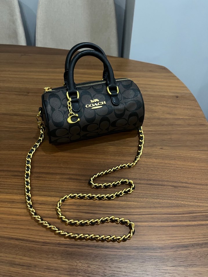 Coach Zincir Detaylı Siyah Deri El Çantası - Görsel 2
