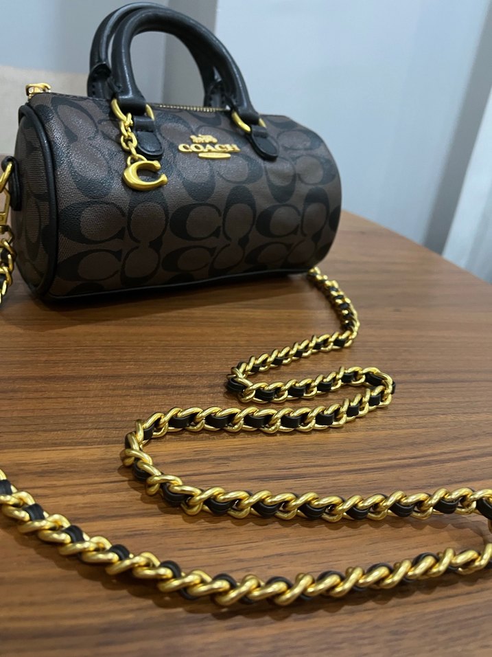 Coach Zincir Detaylı Siyah Deri El Çantası - Görsel 5