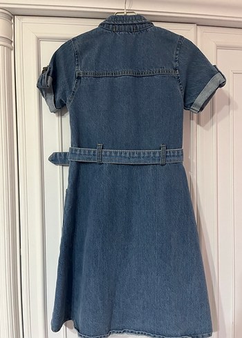 Kemerli Kısa Kollu Kot Elbise 8 yaş - Görsel 3