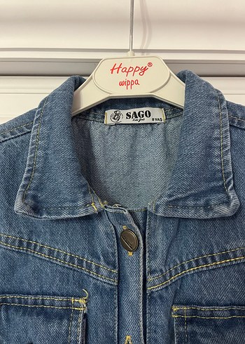 Kemerli Kısa Kollu Kot Elbise 8 yaş - Görsel 2