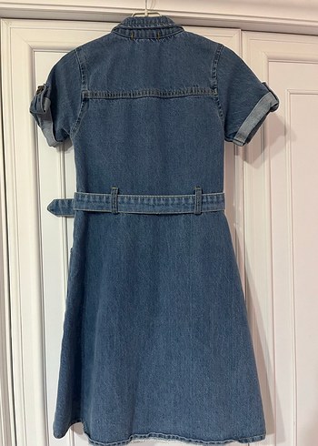 Kemerli Kısa Kollu Kot Elbise 8 yaş - Görsel 4