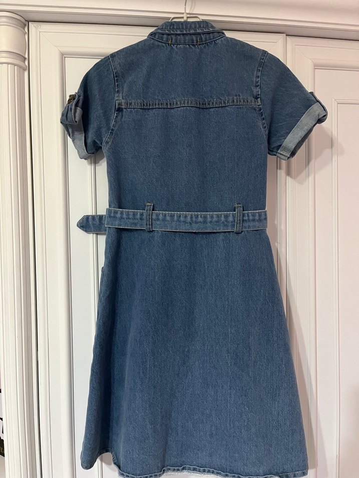 Kemerli Kısa Kollu Kot Elbise 8 yaş - Görsel 3