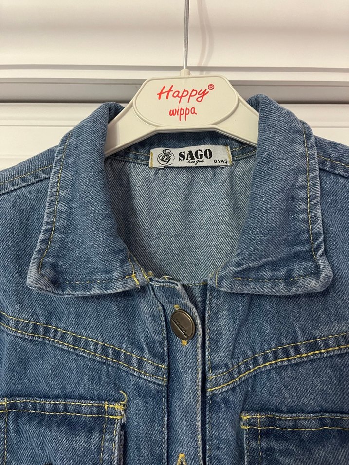 Kemerli Kısa Kollu Kot Elbise 8 yaş - Görsel 2