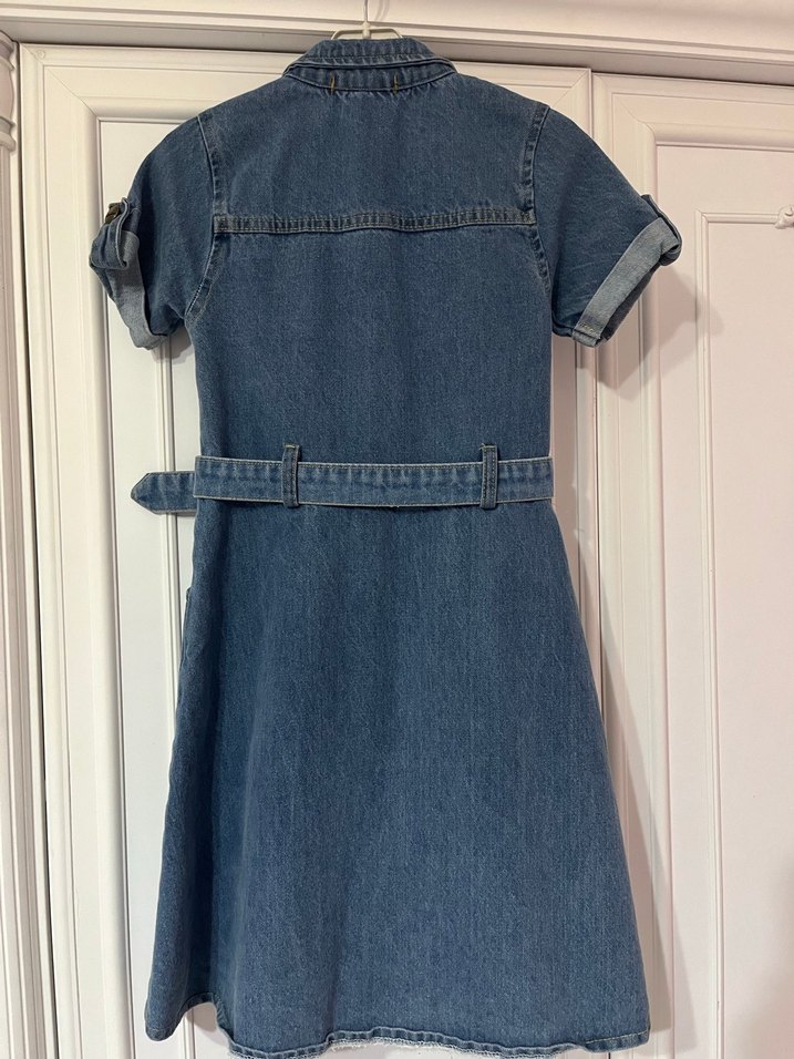 Kemerli Kısa Kollu Kot Elbise 8 yaş - Görsel 4