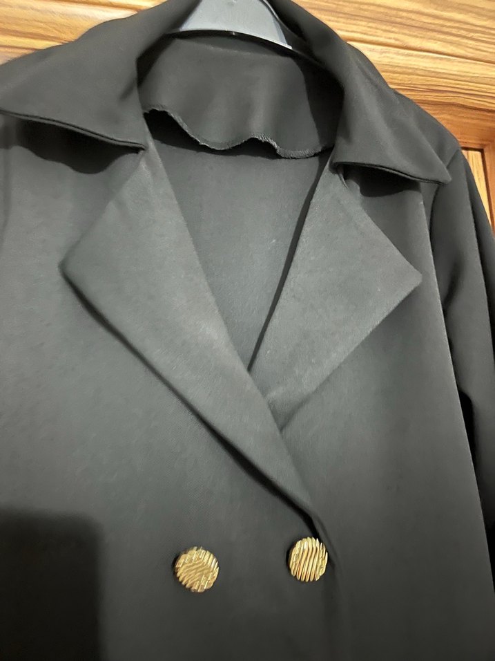 Siyah kerevize yaka blazer uzun ceket - Görsel 5