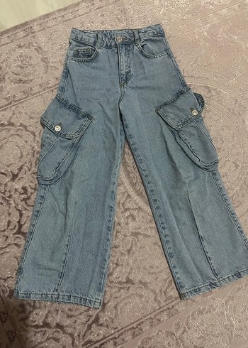 LC Waikiki Yuksek Bel Acik Mavi Denim Cargo Pantolon