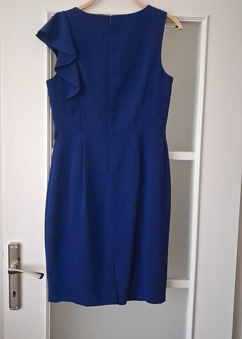 Klasik Lacivert Fırfırlı Midi Elbise - Görsel 4