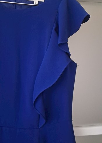 Klasik Lacivert Fırfırlı Midi Elbise - Görsel 3