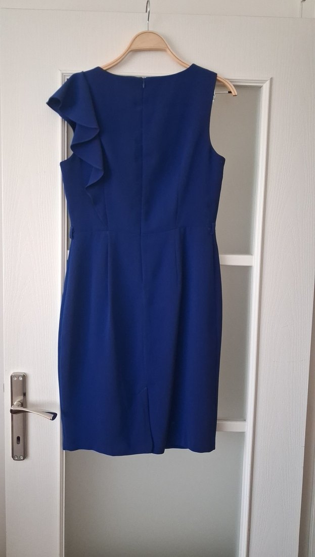 Klasik Lacivert Fırfırlı Midi Elbise - Görsel 4