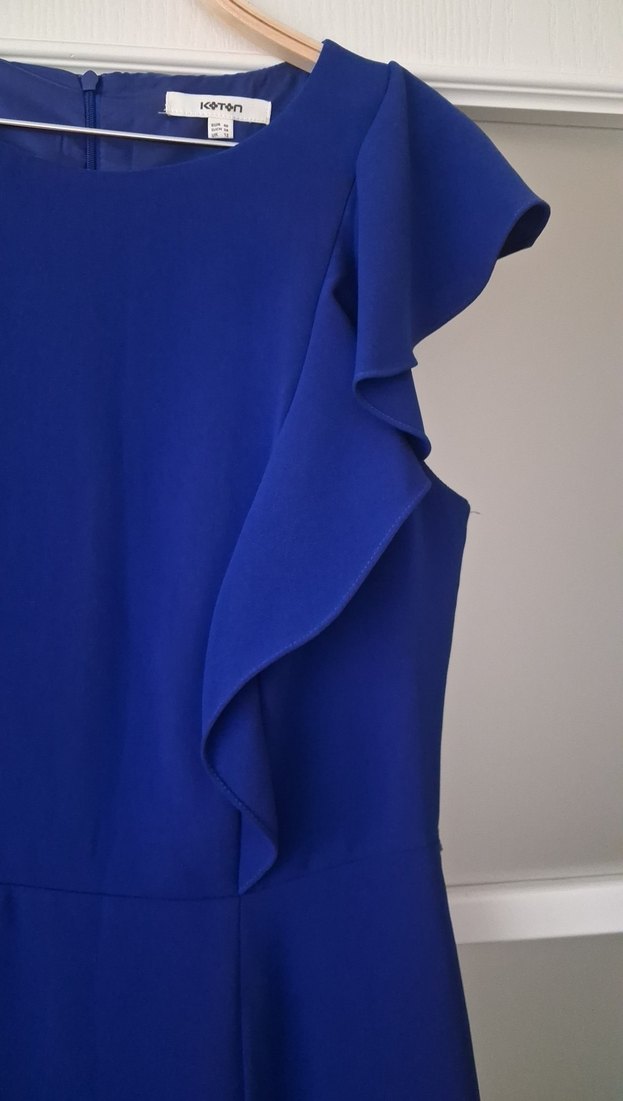 Klasik Lacivert Fırfırlı Midi Elbise - Görsel 3