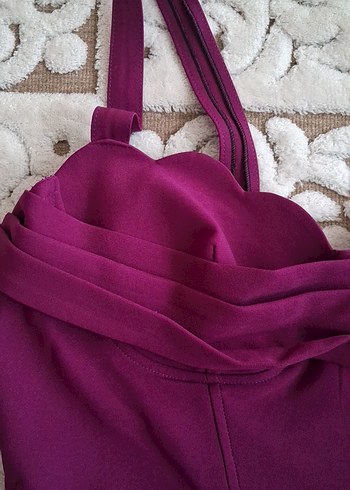 Bordo Drapeli Straplez Midi Elbise - Görsel 2