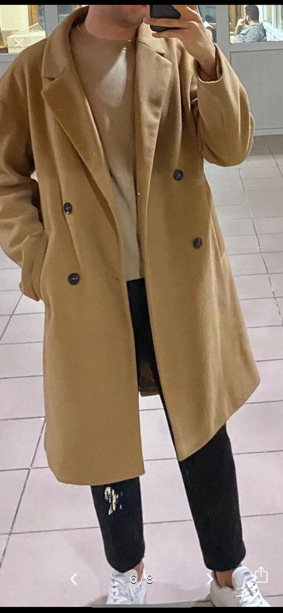 Zara Bej Çift Düğmeli Kaban - Görsel 5