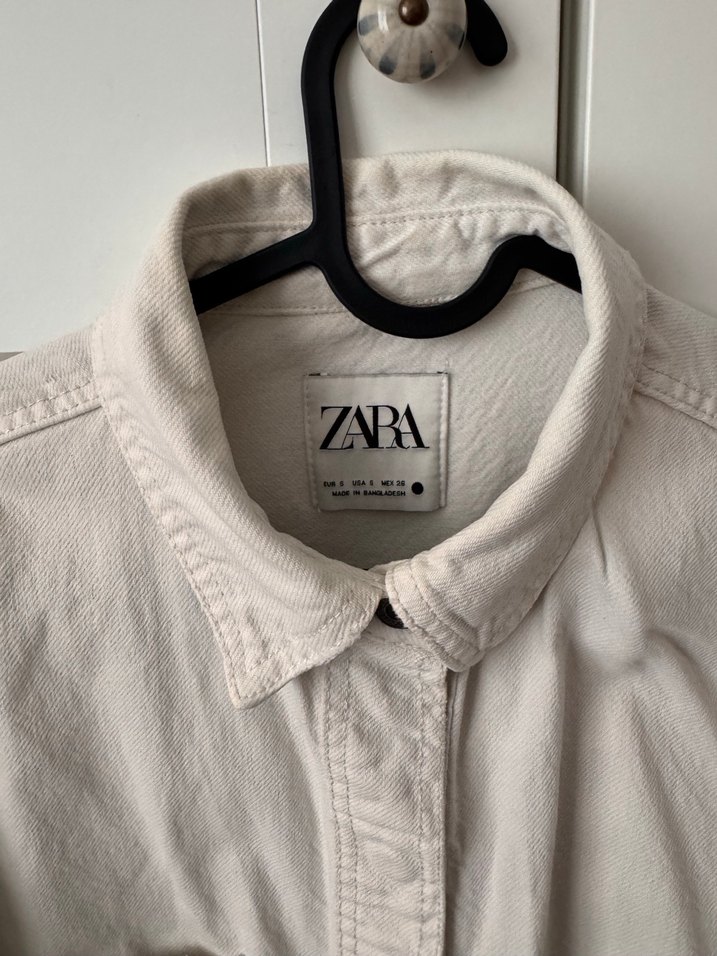 Zara Kadın ekru denim Düğmeli Gömlek - Görsel 2