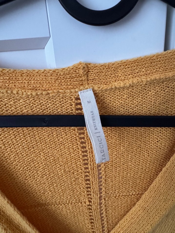 Yargıcı Sarı V Yakalı Örgü Kadın Hırka - Görsel 2