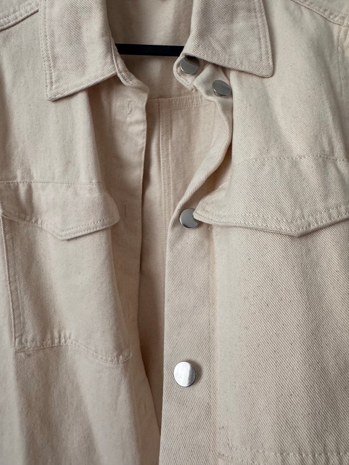 H&M Düğmeli Bej denim Midi Yelek - Görsel 3