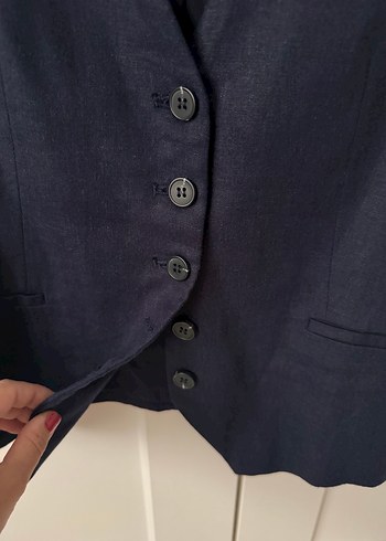 Zara Düğmeli Keten Kadın Yelek Lacivert - Görsel 2