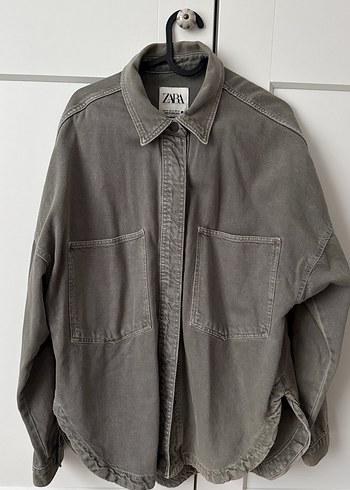 Zara Gri Düğmeli Kadın denim Ceket