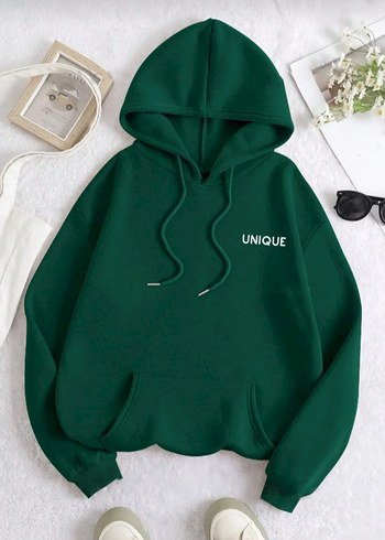 m Beden kahverengi Renk Baskılı Kadın Sweatshirt Kapüşonlu