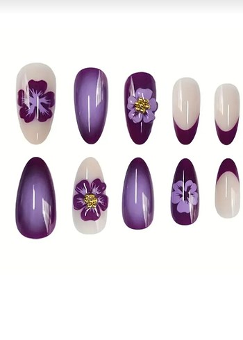 Morun en zarif tonlarıyla buluşan çiçek detaylı protez tırnak - Görsel 3